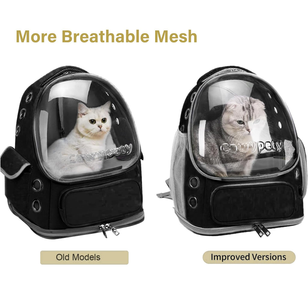 Cawypety Cat Backpack Carrier, Breathable Cat Carrier Large Space Bubble Pet Backpack for Kitty Small Dog up to 12lbs, Transparent & Foldable Pet Carrier for Travel Hiking (Black