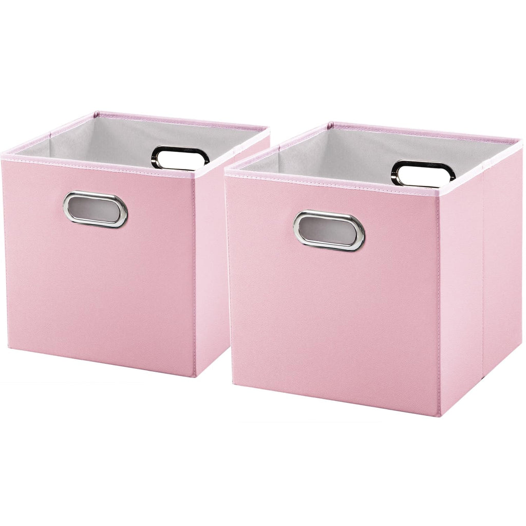 PRANDOM Leather Foldable Cube Storage Bins 11x11 inch [4-Pack] Fabric Storage Baskets Cubes Drawer with Cotton Handles Organizer for Shelves Nursery Closet Bedroom Clothes Black