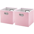 PRANDOM Leather Foldable Cube Storage Bins 11x11 inch [4-Pack] Fabric Storage Baskets Cubes Drawer with Cotton Handles Organizer for Shelves Nursery Closet Bedroom Clothes Black