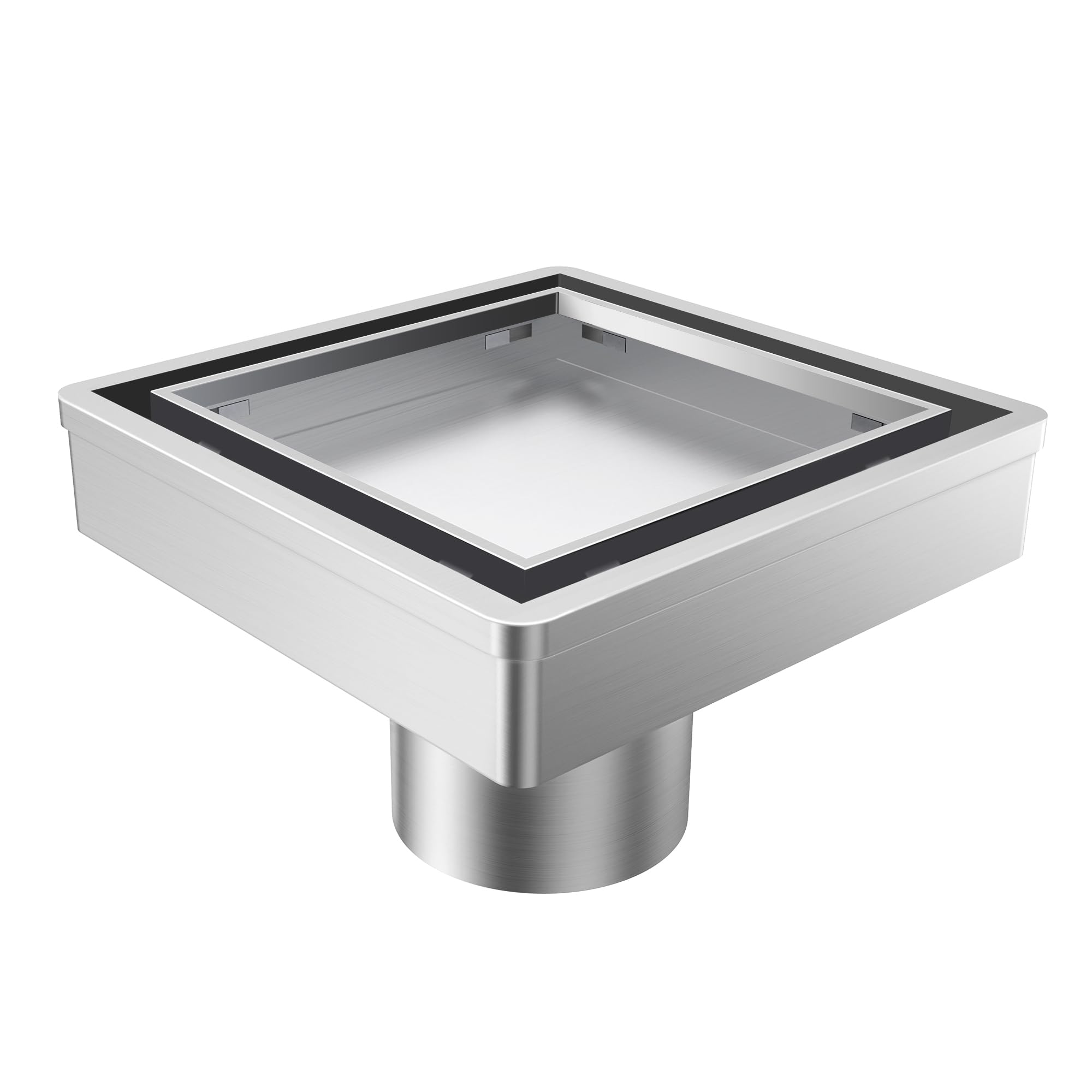 6 Inch Gold Shower Drain, Modern 2-in-1 Tiled Shower Drain - 304 Stainless Steel Square Shower Floor Drain for Bathroom, Brushed Gold Drain Shower with Tile Insert Grate Removable, Hair Strainer