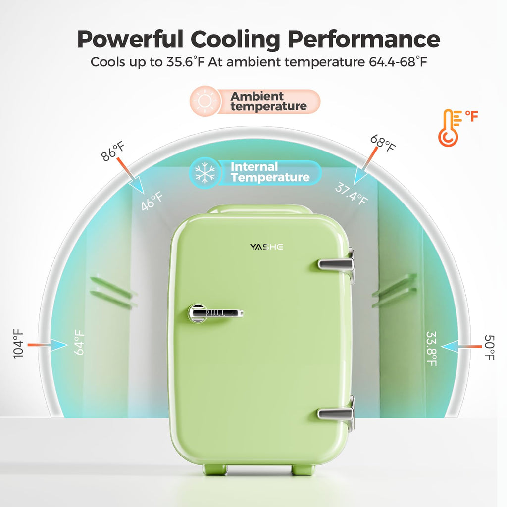 YASHE Mini Fridge, 4 Liter/6 Can Mini Makeup Fridge, 110V AC/ 12V DC Portable Thermoelectric Cooler&Warmer for Skincare, Drink, Cosmetic, Medicine, Small fridge for Bedroom, Office, Dorm, Car, Black
