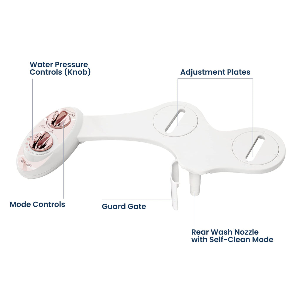 LUXE Bidet NEO 120 - Single Nozzle, Self-Cleaning, Non-Electric Bidet Attachment for Toilet Seat, Adjustable Water Pressure, Rear Wash (Blue)