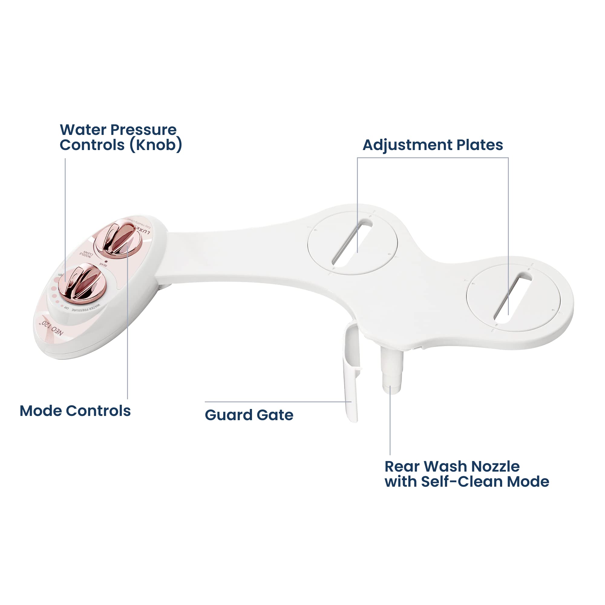 LUXE Bidet NEO 120 - Single Nozzle, Self-Cleaning, Non-Electric Bidet Attachment for Toilet Seat, Adjustable Water Pressure, Rear Wash (Blue)