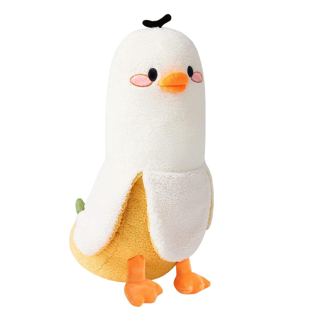 PEACH CAT Cute Banana Duck Stuffed Animal Long Banana Chef Duck Plush Pillow for Girls and Boys White 12"