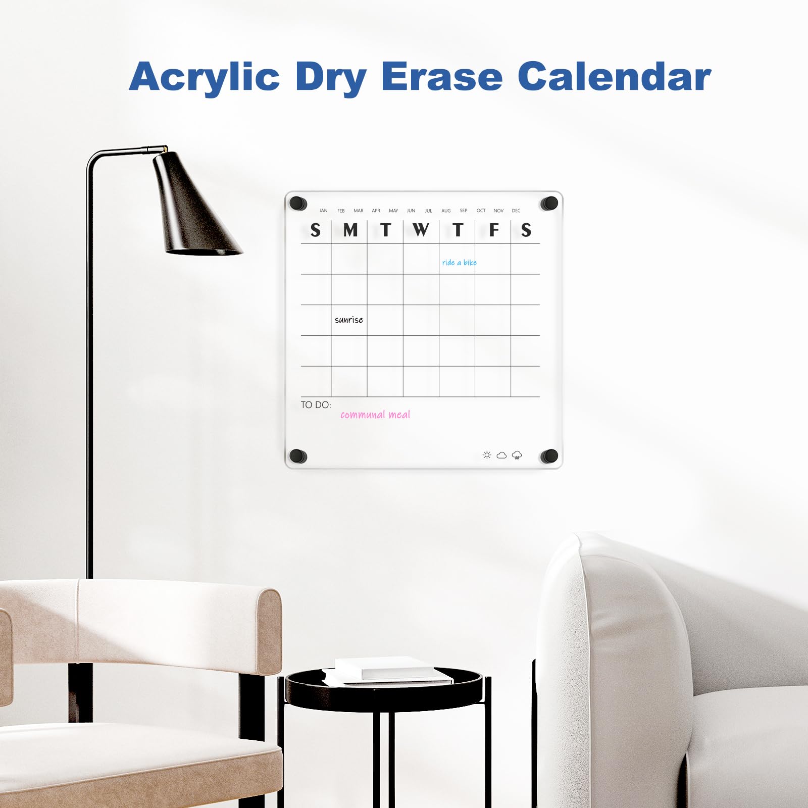 Acrylic Calendar for Wall Whiteboard, 12" x 12" Weekly Clear Dry Erase Board, Small Planning Board White Board for Wall, Home, Office, School