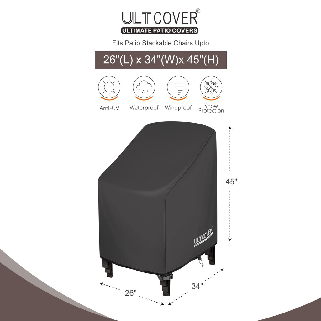 ULTCOVER Stackable Patio Chair Cover – Waterproof Outdoor Stack of Chairs Cover Fits Up to 26W x 30D x 45H inches, Balck