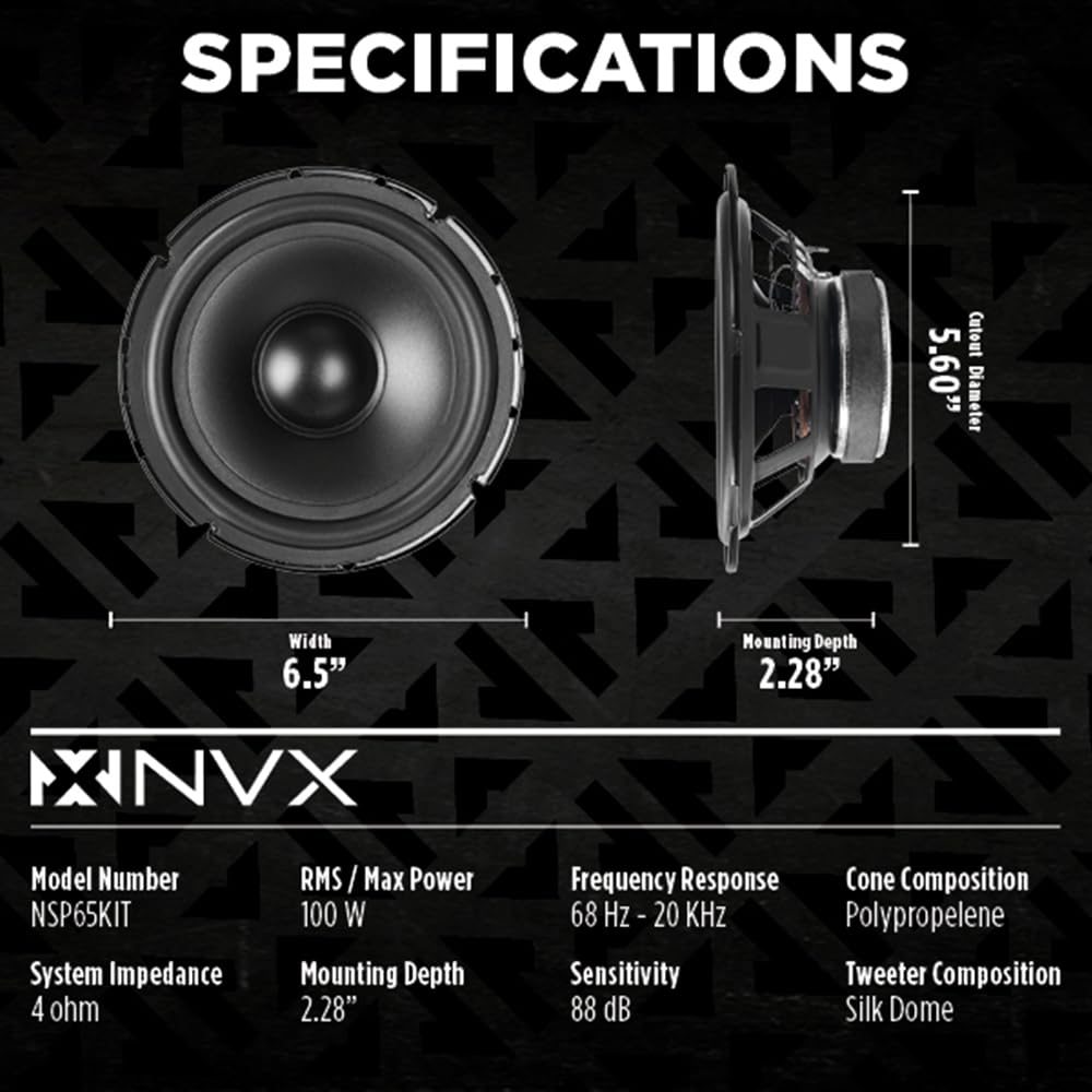 NVX NSP35 3.5" Car Speakers, 200W Max, 70W RMS, 2-Way Coaxial w/Silk Dome Tweeters & Built-in X-Overs, Easy to Install in Cars/Trucks/Doors (Pair)