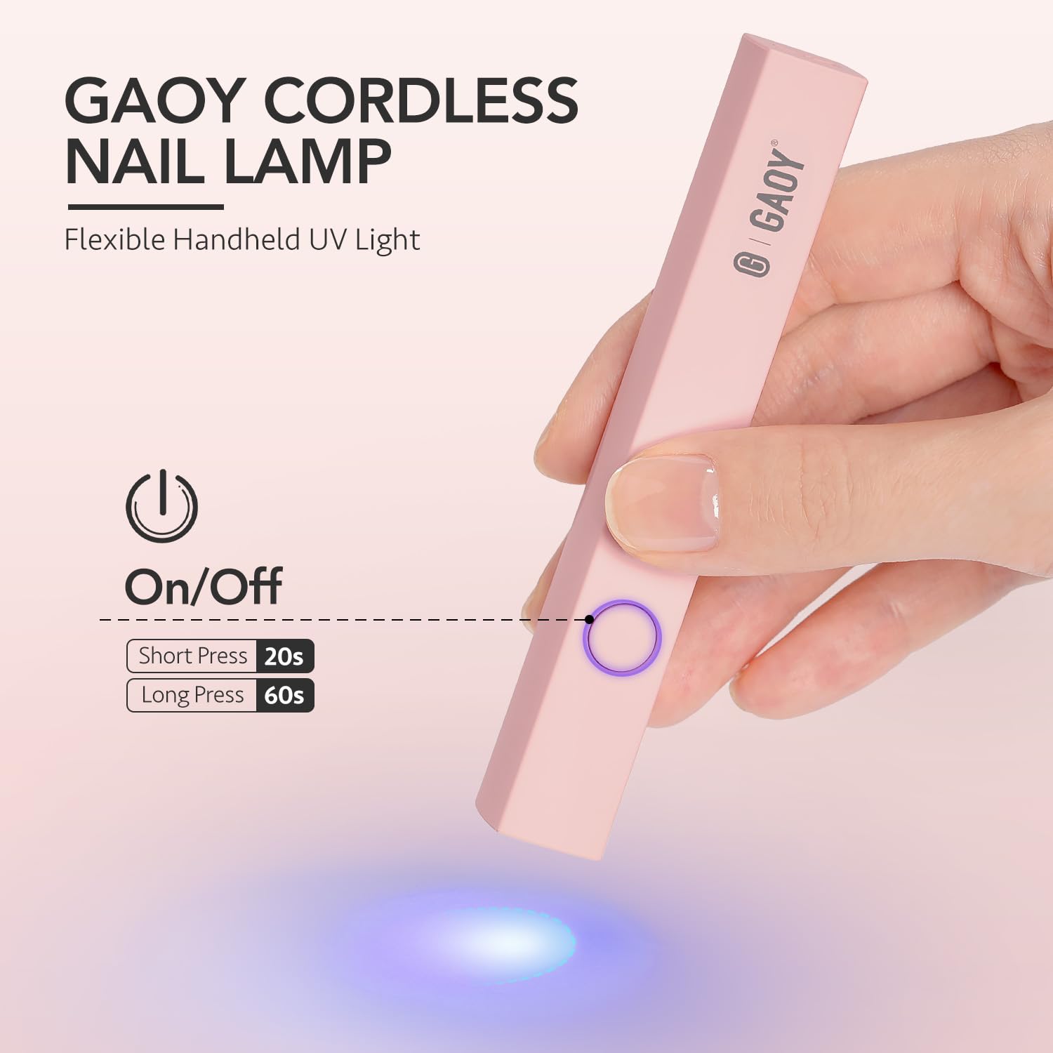 GAOY Handheld UV Light for Gel Nails, Mini Nail Lamp, Portable Cordless Rechargeable, Fast Curing, Diamond Pink