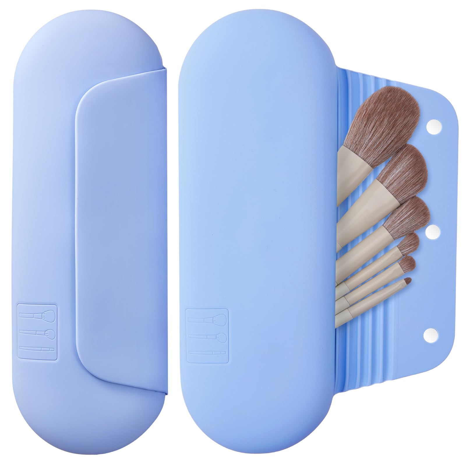 AGIKET Silicone Makeup Brush Holder Travel Cosmetic Bag：Soft Portable Cosmetic Face Brushes Holder with Upgrade Anti-Fall Out Magnetic Closure, Large Travel Makeup Brush Case - Walnut