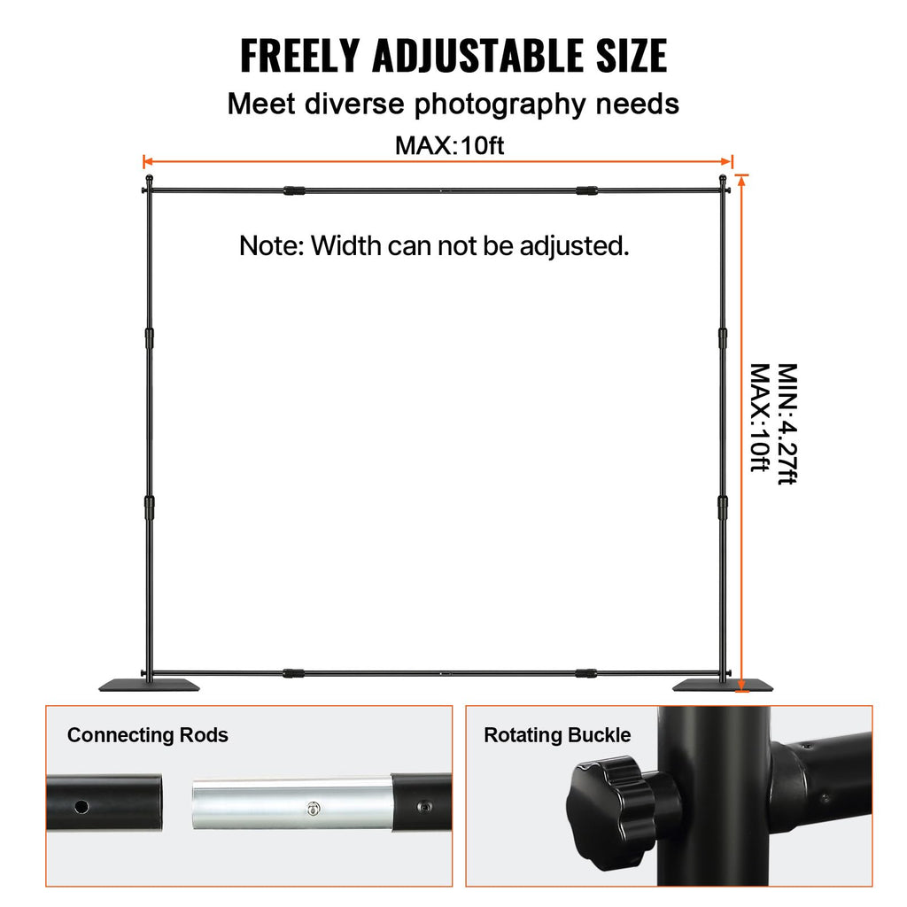 VEVOR Backdrop Stand, 5 x 6.5 ft Adjustable Photo Backdrop Stand Kit, Portable Background Backdrop Stand with 3 Crossbars, Heavy Duty Projector Screen Stand, for Wedding, Photo Video Studio & Party
