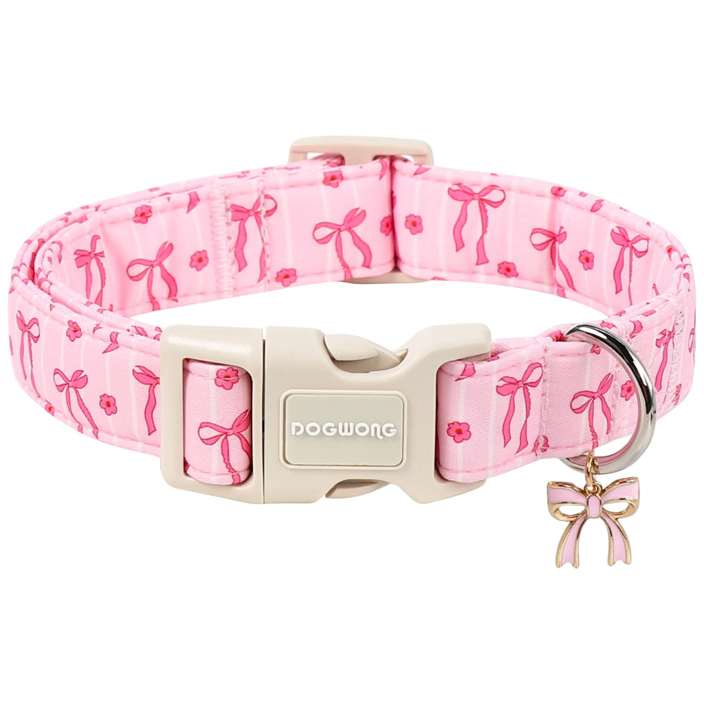 DOGWONG Cotton Dog Collar, Blue Plaid Heavy-Duty Dog Collar Durable Soft Boy Dog Collar Cute Wedding Puppy Necklace for Small Medium Large Dog