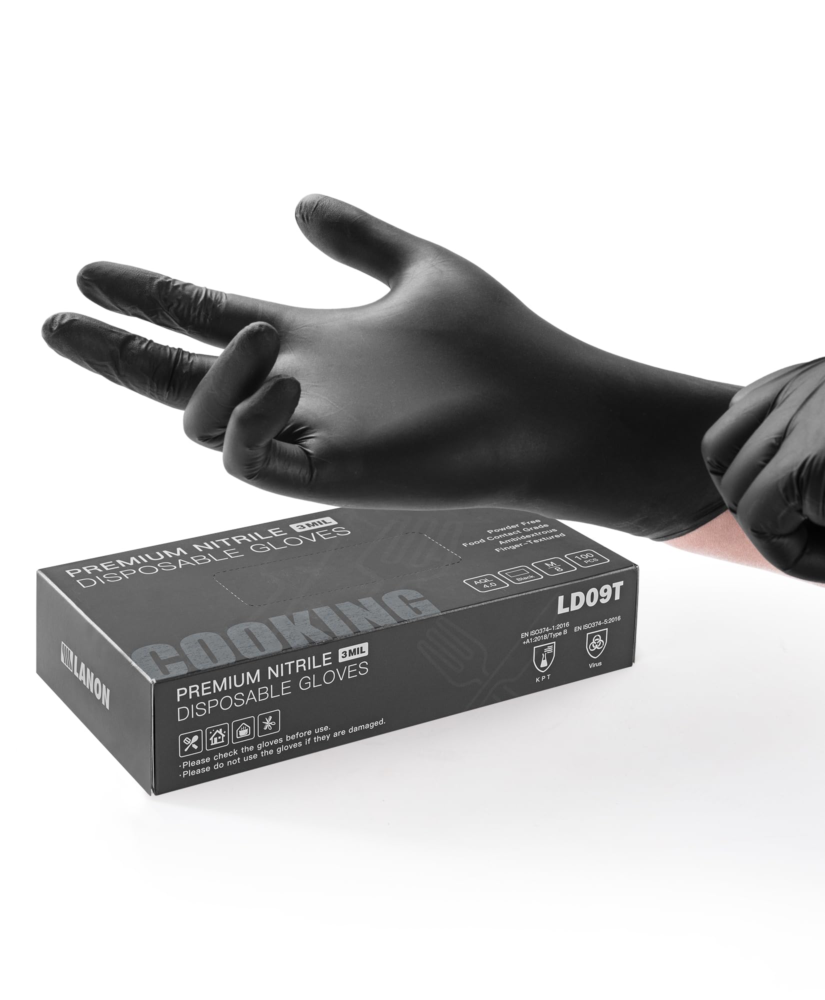 LANON Disposable Nitrile Gloves, Silicone-Free, Food-Safe, Chemical Resistant, Powder-Free, Textured Fingertips, Cooking, Cleaning, Blue, Small