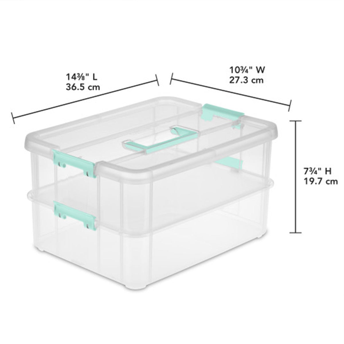 Sterilite 4-Pack Stack & Carry, 2 Layer Handle Box for Home & Office Storage - Clear Base & Lid with Color Latches, Organizer for Art & Craft Supplies, Sewing Tools or 8.5" x 11" Paper