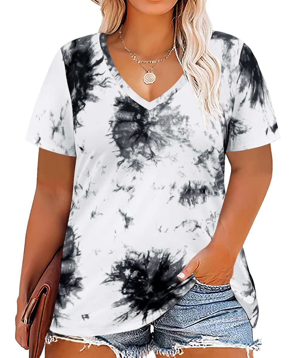 CARCOS Womens Plus Size Tops Short Sleeve Shirts V Neck Tunic Floral/Aniaml Blouses XL-5X