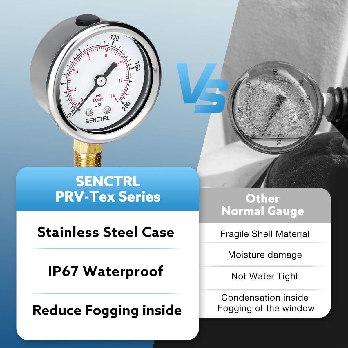 SENCTRL 30inHg Vacuum Pressure Gauge, 2" Dial, 1/8 NPT Lower Mount, Waterproof, Stainless Steel Case, for Tube Tester, HVAC, Pneumatic Air Compressor, Hand Pump, Valve Test