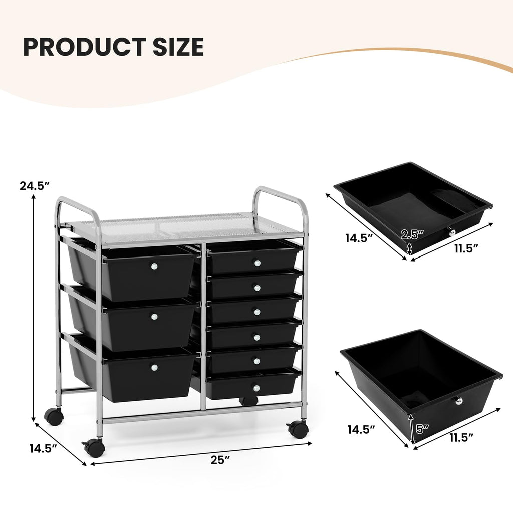 LDAILY 9 Drawer Rolling Storage Cart, Rolling Cart with Drawers for Classroom, Art Supply Craft Organizer on Wheel with Metal Frame & Handles for Home Office School