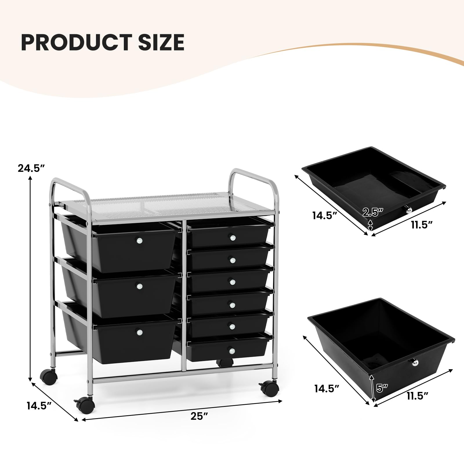 LDAILY 9 Drawer Rolling Storage Cart, Rolling Cart with Drawers for Classroom, Art Supply Craft Organizer on Wheel with Metal Frame & Handles for Home Office School