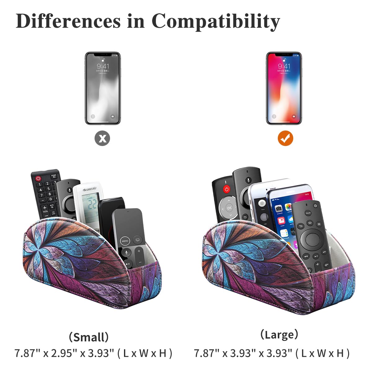 YAPISHI All-in-One Leather Brown TV Remote Holder with 5 Compartments Nightstand Desktop Media Player Remote Caddy Storage Box Organizer Tray for Mobile Office Phone Controller