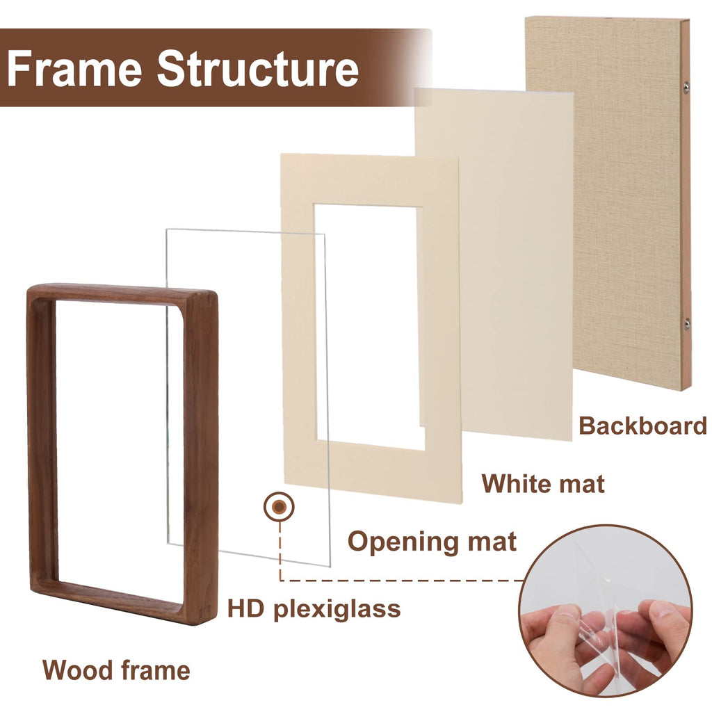 Mini Wood Picture Frame,Small Picture Frames 2x3 with Tiny Mat | Cute Polaroid Picture Frame,Teak Solid Natural Wood Tiny Photo Frame, Tabletop and Wall Mounting