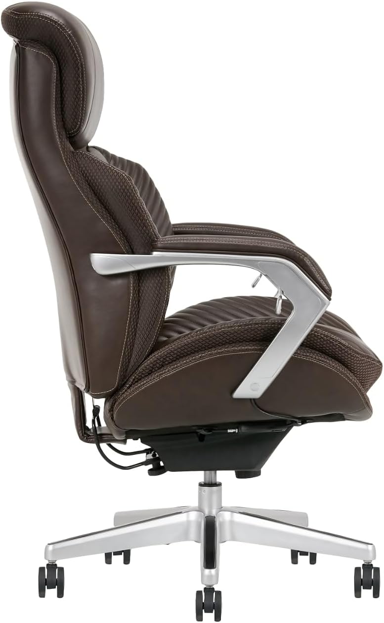 iComfort i6000 Series Big & Tall Ergonomic Bonded Leather High-Back Executive Chair, Brown/Silver