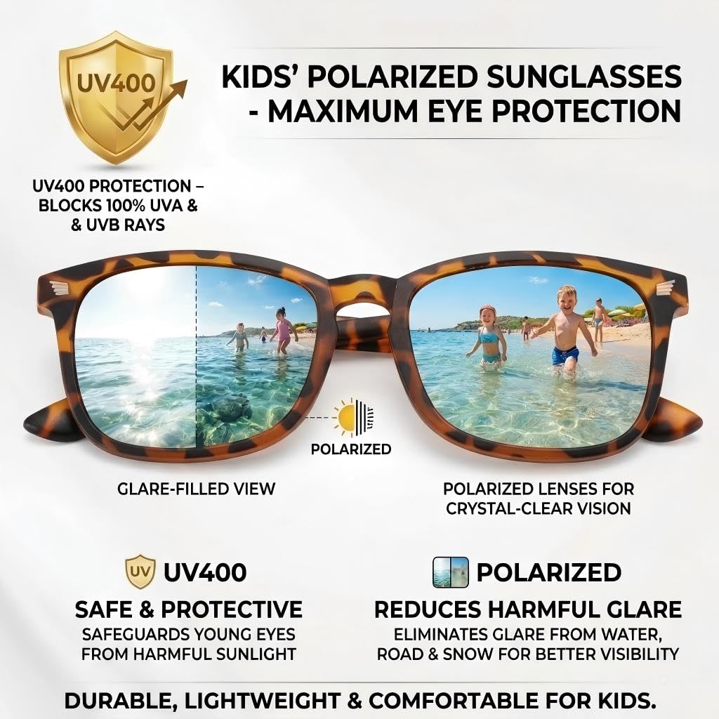COASION Polarized Kids Sunglasses UV 400 Protection for Girls Boys Classic Retro Style Toddler Shades Age 3-12