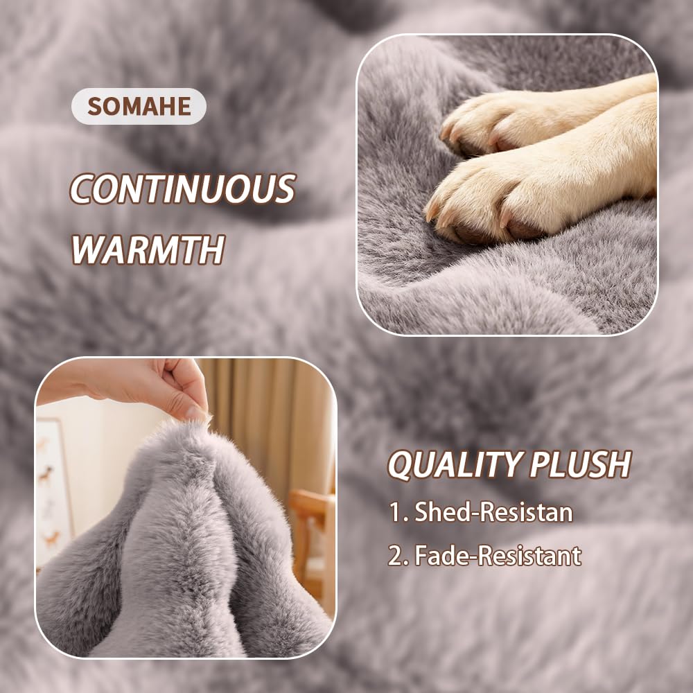 SOMAHE Cat Bed Mat, Soft Plush Faux Fur Kneading Pet Bed, Machine Washable Cat Sleeping Pad for Indoor Cats & Kittens, Non-Slip Fluffy Cat Rug for Couch Sofa Floor, 23x15 Inch Grey