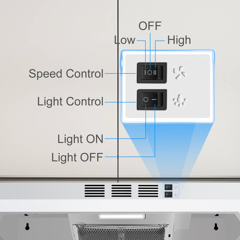 SNDOAS Black Range Hood 24 inch,Ducted/Ductless Range Hood Under Cabinet,Black Coating Stainless Kitchen Exhaust Hood with 2-speed Fan,230 CFM,Rocker Switch,Hard-wired Stove Vent, Ventless Hood