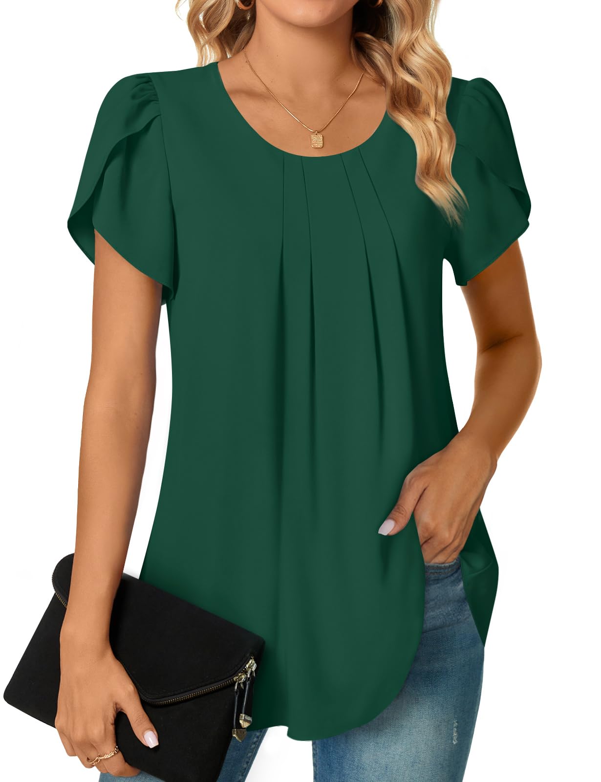 Bestbee Womens Plus Size Tops Dressy Casual Summer Chiffon Blouses Short Sleeve Dress Shirts Business Loose Fit Tunics