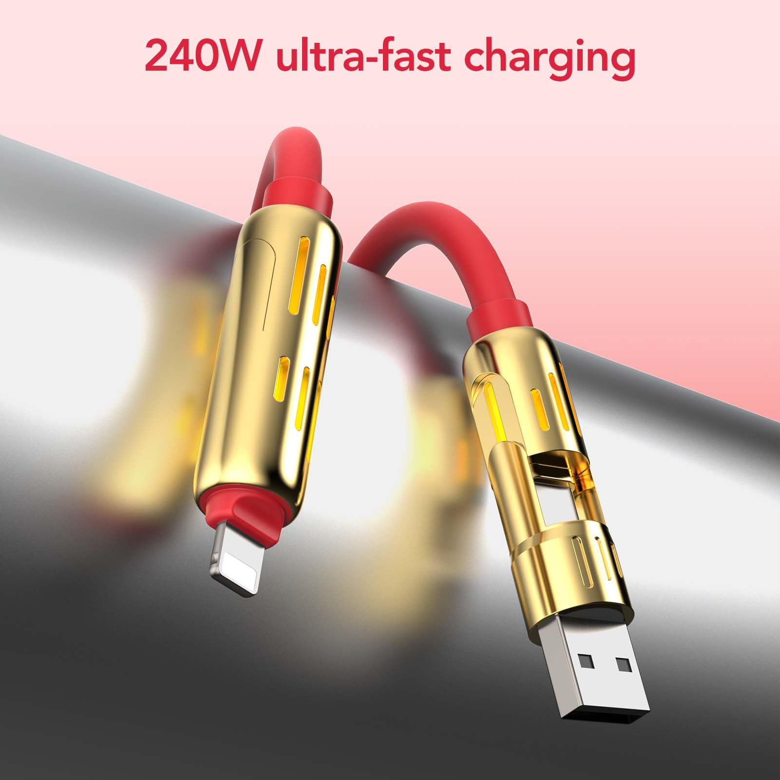MFish 4-in-1 USB Charging Cable with Carrying Case, 240W Fast Charger Cord, USB-A & Dual USB-C to USB-C/Lightning, for iPhone 17/16/15/14, iPad, MacBook & More(Black, 3.3FT)