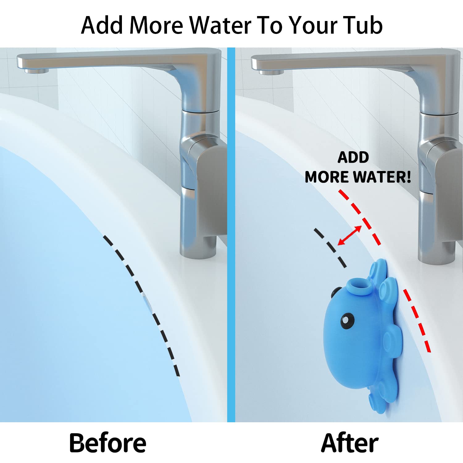 Bathroom Bathtub Overflow Drain Cover- Silicone Bath Tub Drain Cover, Tub Overflow Drain Stopper with Suction Cups, Adds Inches of Water for Deeper Bath, Cute Bathroom Accessories, Baby Blue