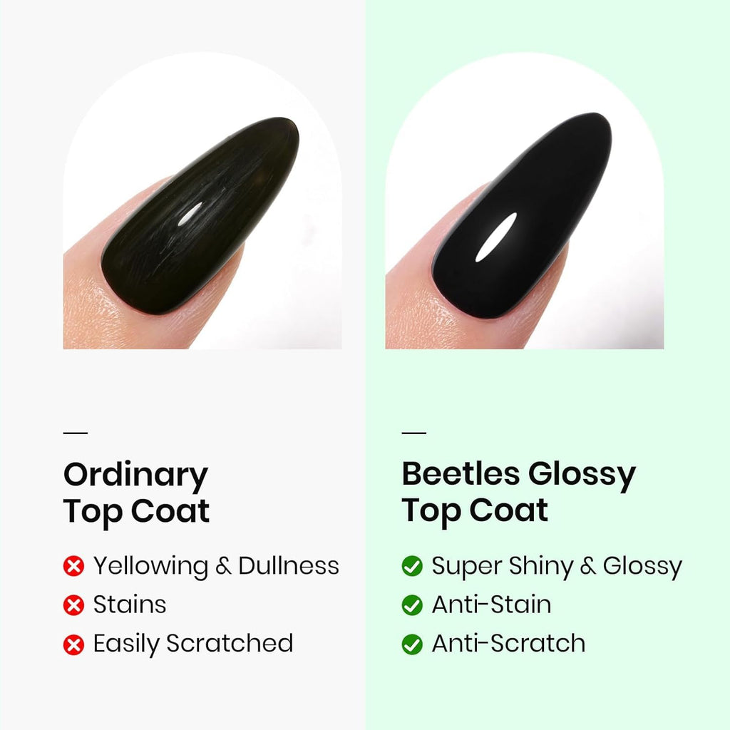 Beetles 2Pcs 15ml Gel Base and Top Coat Set - Upgrade No Wipe Extra Glossy Top Coat Finish for Gel Nail Polish, Soak Off UV/LED Lamp Needed, Essentials for Long-Lasting Manicure Kit