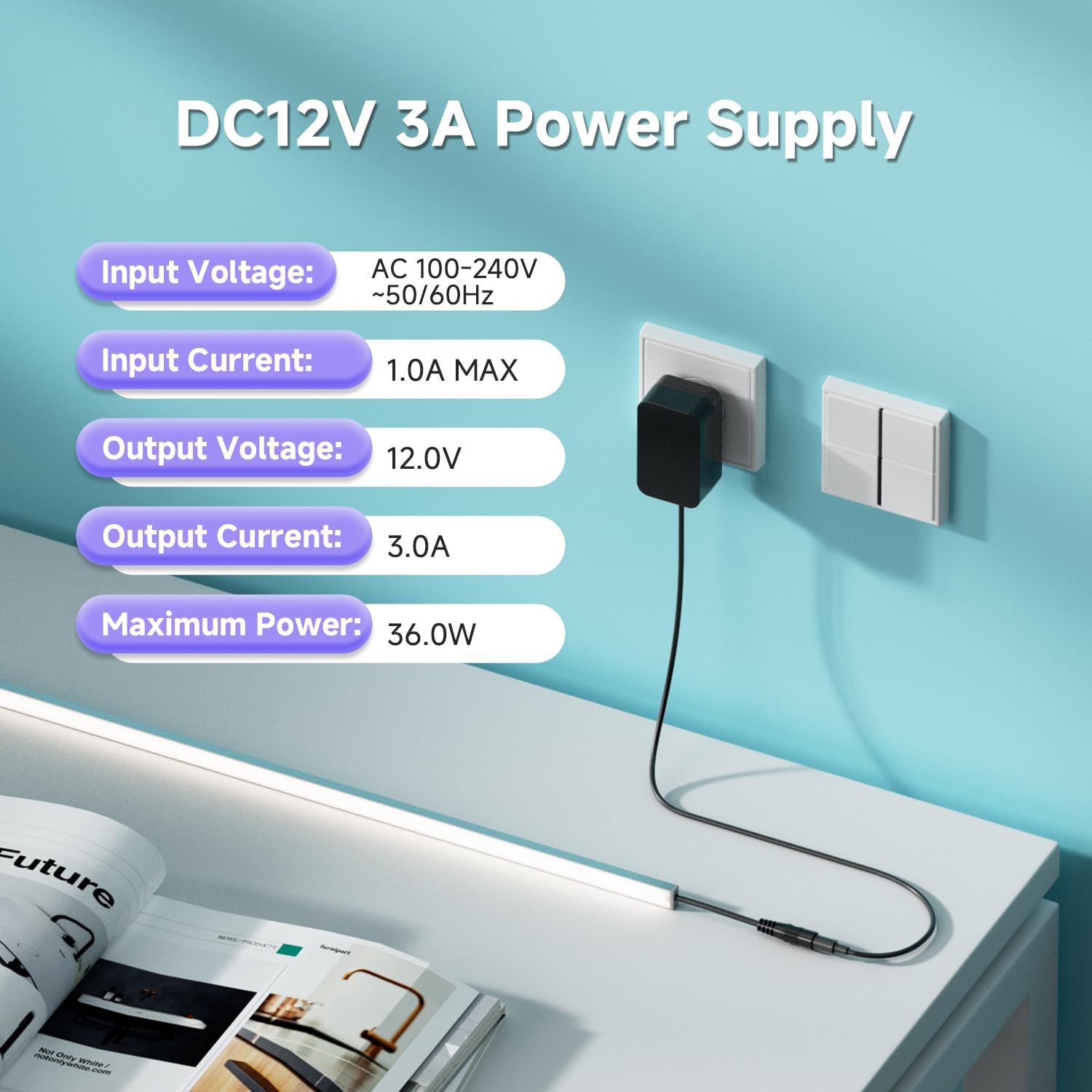 BTF-LIGHTING 12V 3A 36W Power Supply Adapter ETL Listed 100-240V AC to 12V DC Converter Class 2 Power Supply, 5.5x2.1mm Jack for Low Voltage LED Strip Lights, CCTV, Router, Electronics