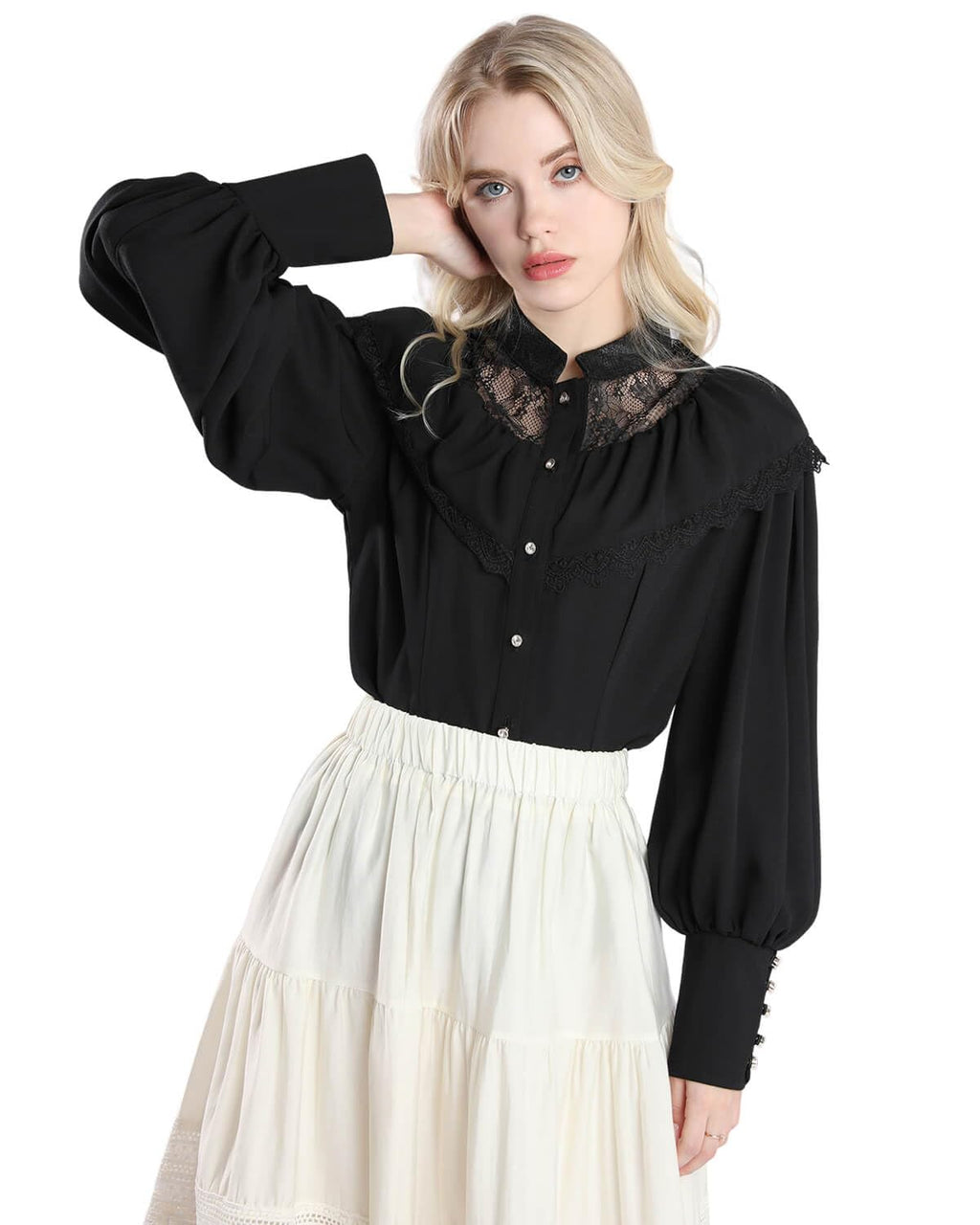 Nuoqi Victorian Blouse Womens Gothic Shirt Vintage Long Sleeve Lotus Ruffle Tops