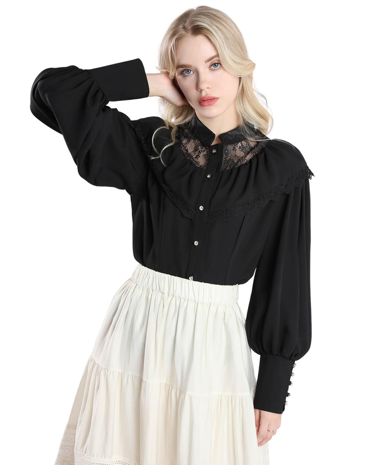 Nuoqi Victorian Blouse Womens Gothic Shirt Vintage Long Sleeve Lotus Ruffle Tops