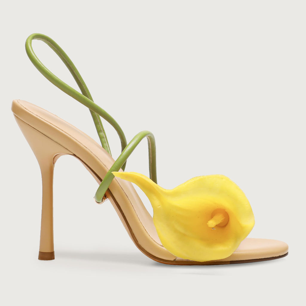 Flower High Heels for Women Calla Lily Open Toe Floral Stilettos Heels Sexy Strappy Wedding Birthday Dressy Heeled Sandals