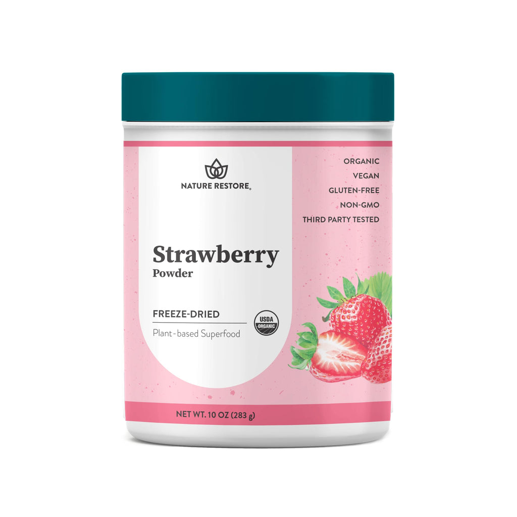 Nature Restore USDA Certified Organic Freeze Dried Strawberry Powder, 8 Ounces, Non GMO, Gluten Free, Vegan