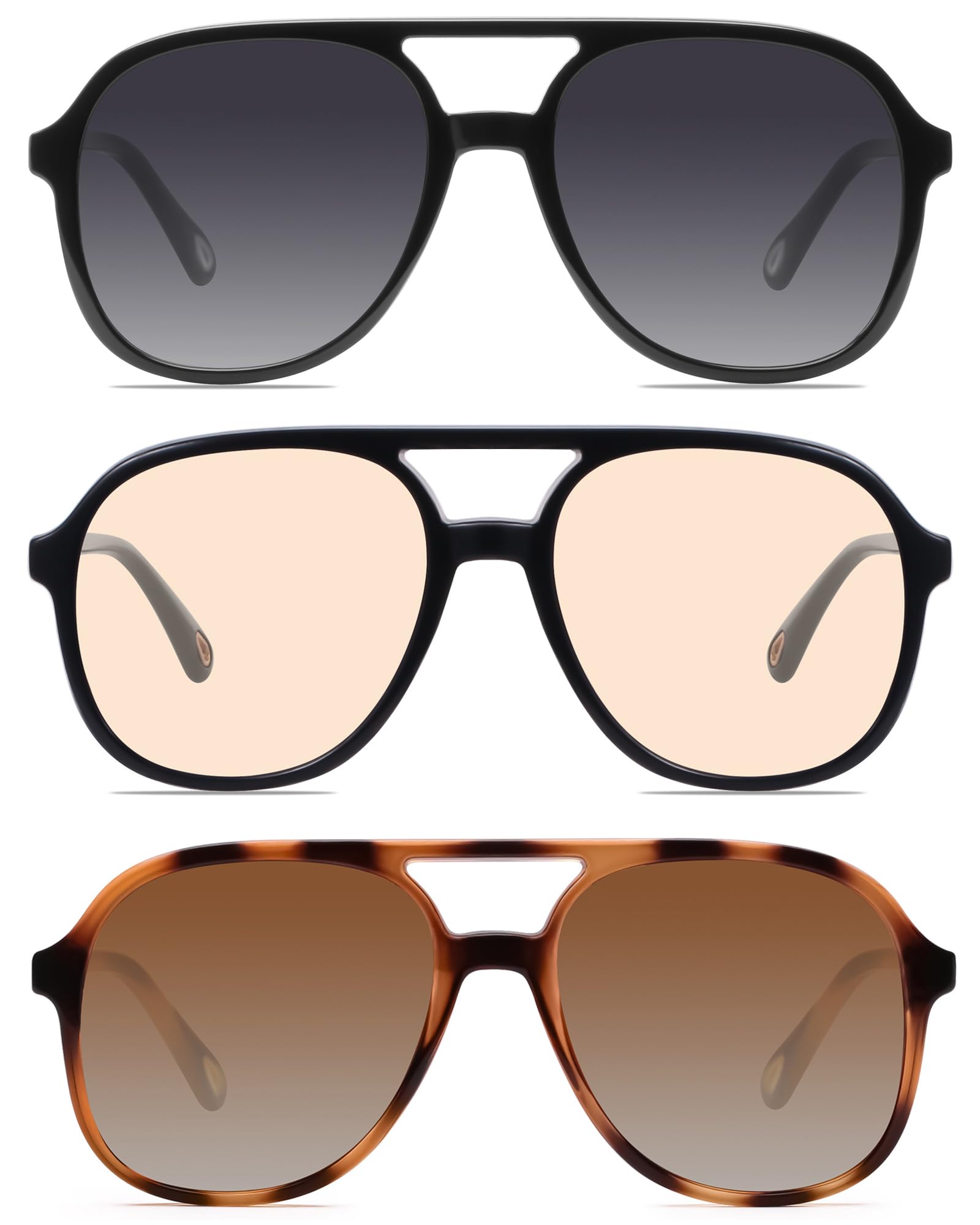 YDAOWKN Retro Square Aviator Sunglasses for Womens Mens Vintage 70s Double Bridge Sun Glasses