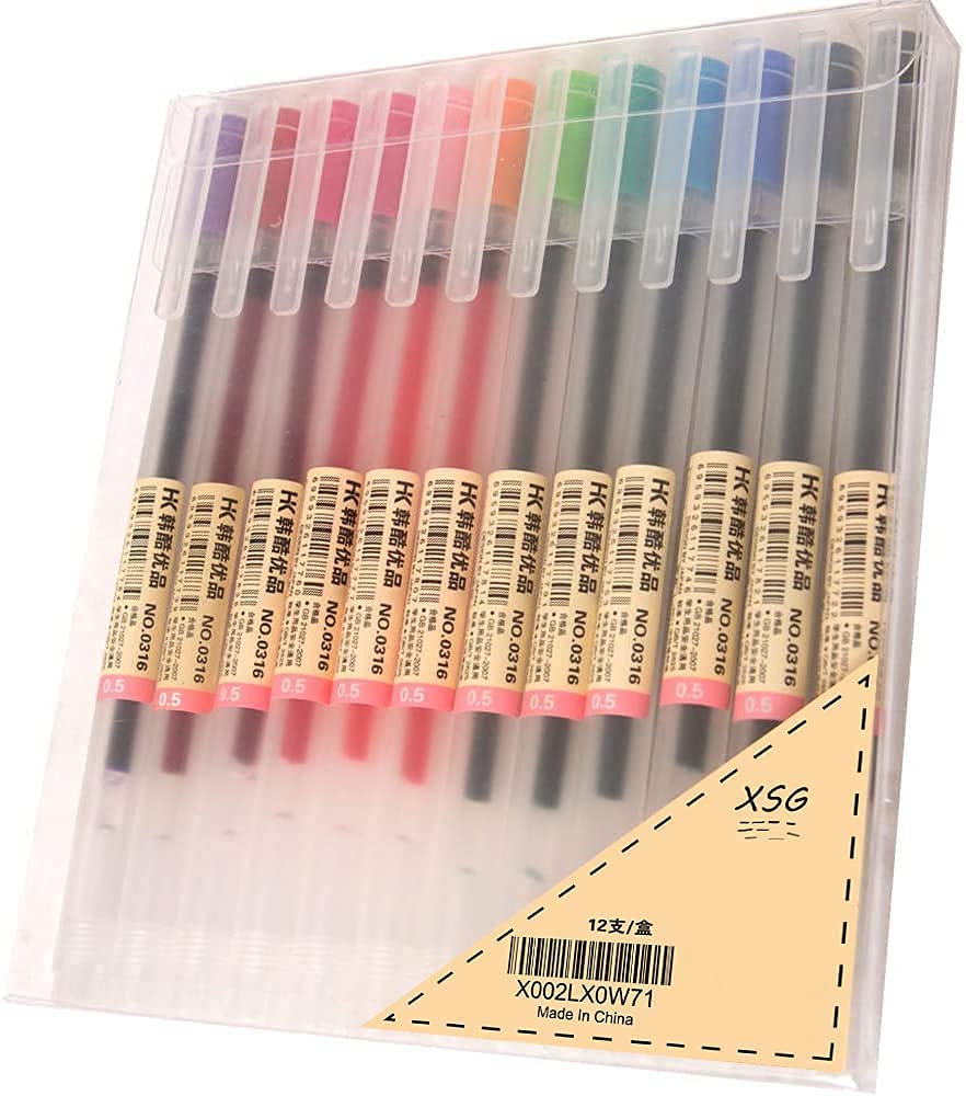 XSG Black Gel Pens[0.5mm]，Extra fine point pens Ballpoint pens For japanese Office School Stationery Supply 12 Packs