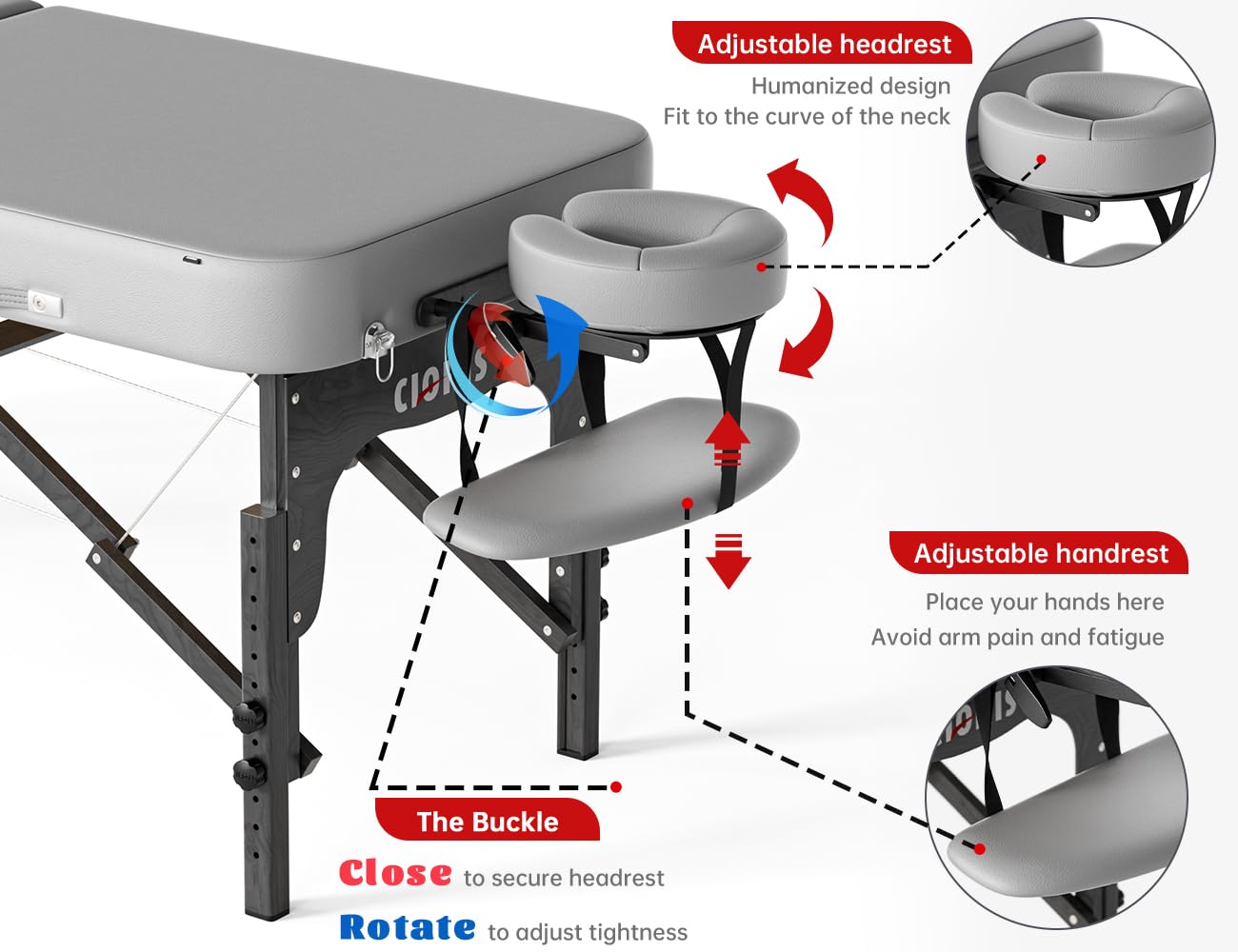 CLORIS 84" Professional Massage Table Portable Reinforced Wooden Leg 2 Folding Lightweight Spa Salon Tattoo Massage Bed Height Adjustable Hold Up to 1100LBS with Carrying Bag Black