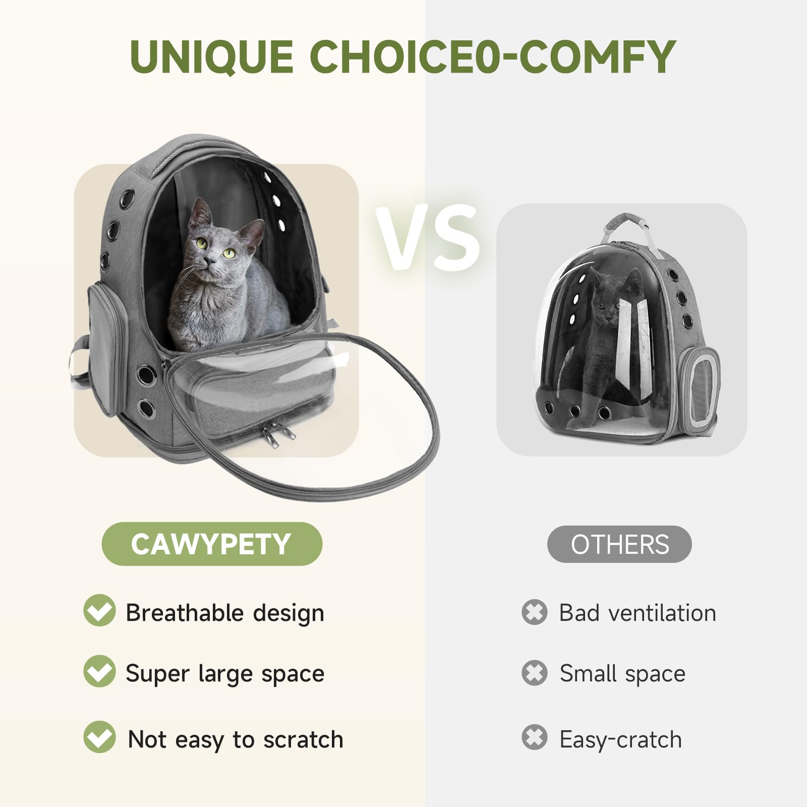Cawypety Cat Backpack Carrier, Breathable Cat Carrier Large Space Bubble Pet Backpack for Kitty Small Dog up to 12lbs, Transparent & Foldable Pet Carrier for Travel Hiking (Black