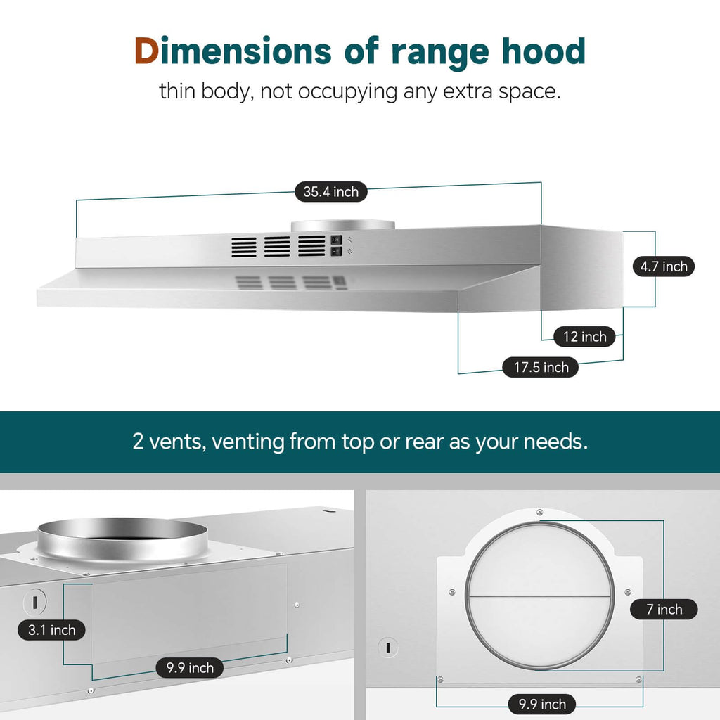 SNDOAS Black Range Hood 24 inch,Ducted/Ductless Range Hood Under Cabinet,Black Coating Stainless Kitchen Exhaust Hood with 2-speed Fan,230 CFM,Rocker Switch,Hard-wired Stove Vent, Ventless Hood
