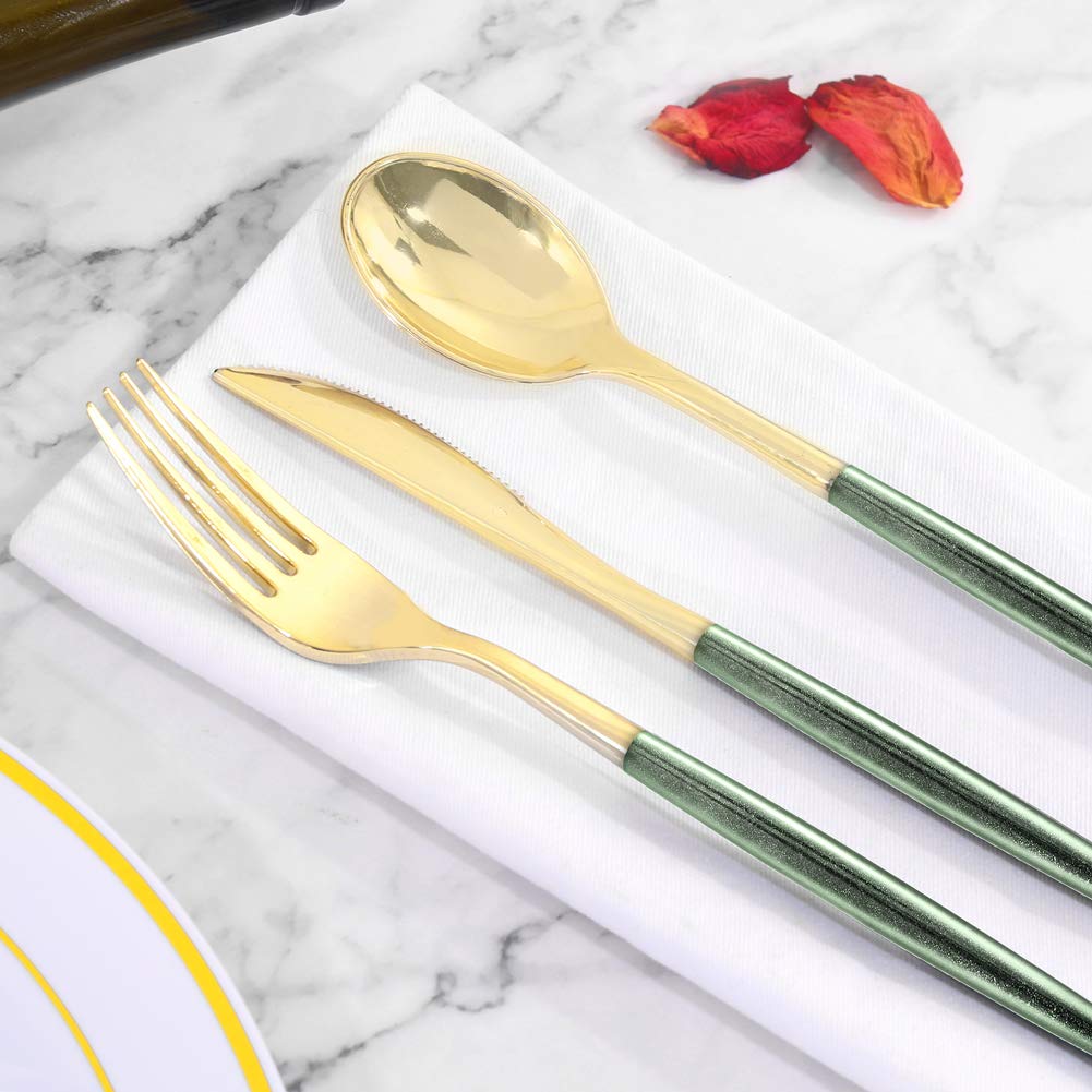 Supernal 102 Pcs Black and Gold Plastic Silverware Set,Heavy Duty Gold Disposable Cutlery for 34 Guests (34 Forks,34 Spoons,34 Knives),Elegant Plastic Flatware for Weddings,Parties & Upscale Events