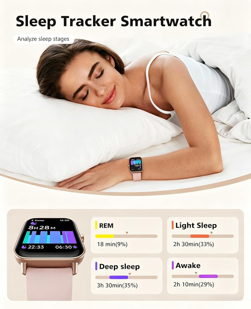 Quican Smart Watches for Women, Compatible for iPhone and Android Phones, Calling, Heart Rate/Sleep Monitor, Alexa, 1.8" Fitness Tracker Watch, Waterproof, Gifts for Women, Silicone Band, Baby Pink