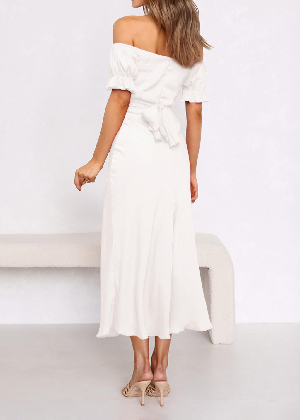 KIRUNDO Women's 2026 Spring Summer Satin Wedding Guest Midi Dress Off The Shoulder Wrap Party Cocktail Formal Prom Dresses