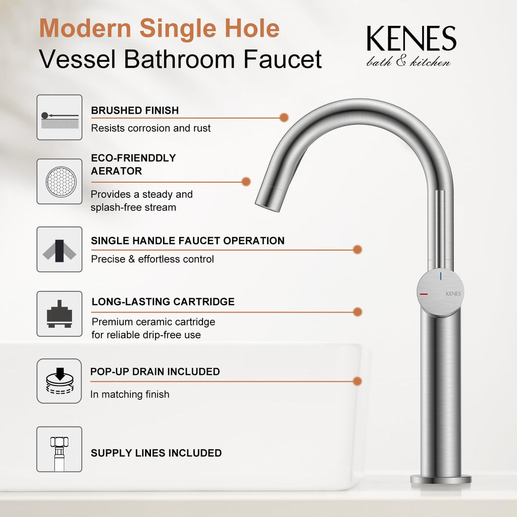 KENES Black and Gold Single Handle Bathroom Sink Faucet, Modern Prep Wet Bar Sink Faucet with Drain Assembly & Deck Plate, Vanity Faucets for Farmhouse RV Camper Utility, KE-9005B-BG