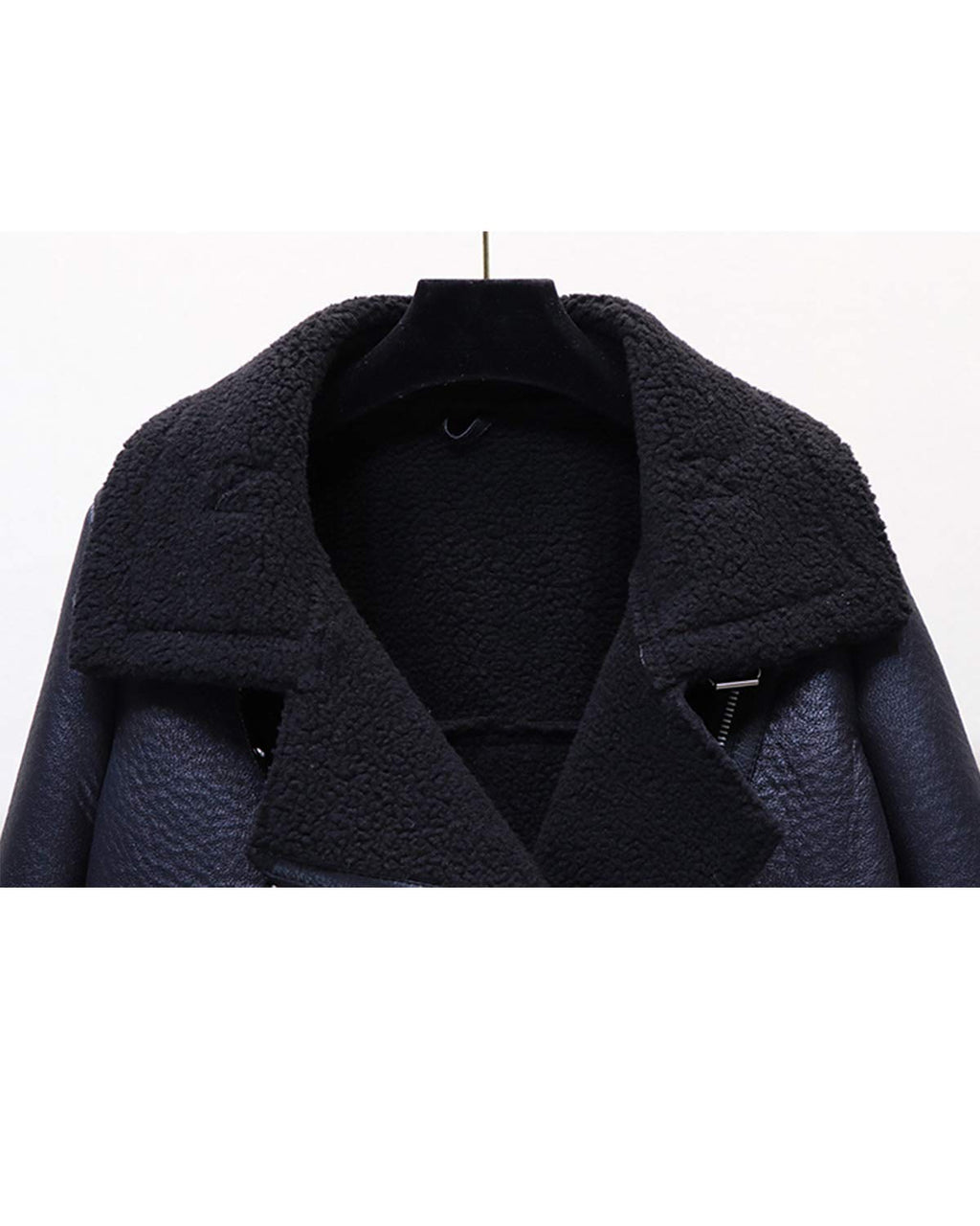 LY VAREY LIN Women's Faux Shearing Moto Jacket Thick Lined Parka Winter Shearling Coat Leather Jacket