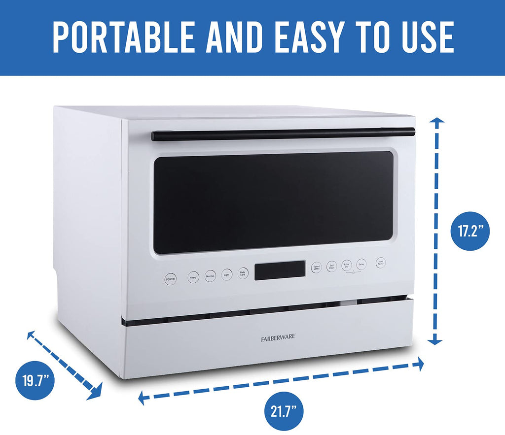 Farberware Compact 6-Place Setting Dishwasher - Portable Mini Countertop Dishwasher with 7 Wash Programs - Perfect for Small Spaces Like Apartment, Dorm, Boat, Camper/RV