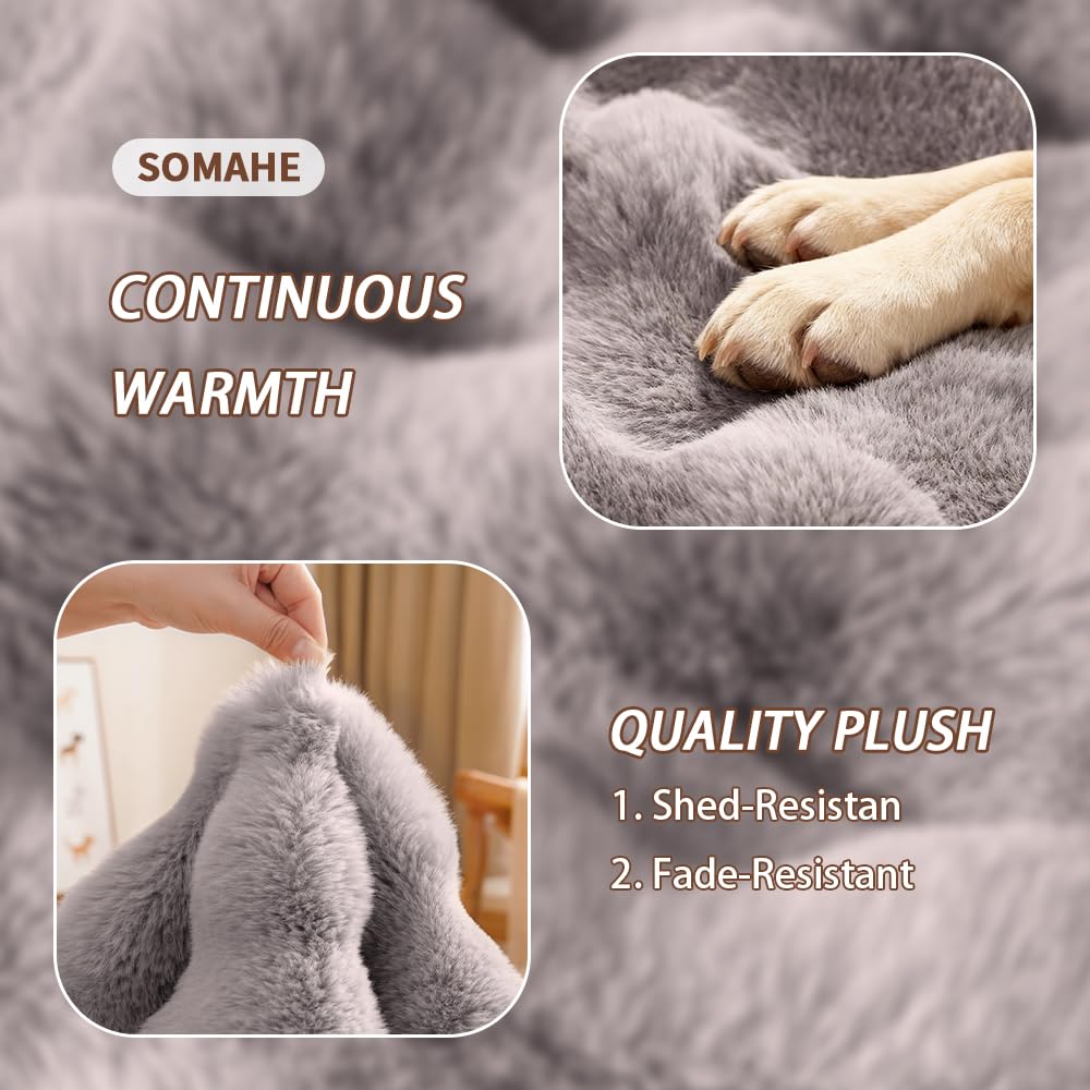SOMAHE Cat Bed Mat, Soft Plush Faux Fur Kneading Pet Bed, Machine Washable Cat Sleeping Pad for Indoor Cats & Kittens, Non-Slip Fluffy Cat Rug for Couch Sofa Floor, 23x15 Inch Grey