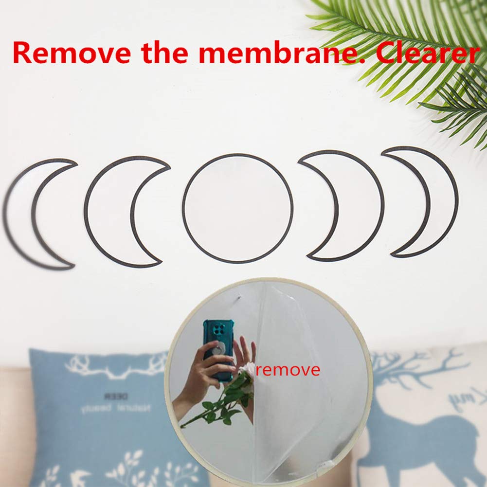 Scandinavian Decor 5-Piece Acrylic Wall Decor - Wooden Moon Phase Mirror, Bohemian Design for Living Room, Bedroom - Beige