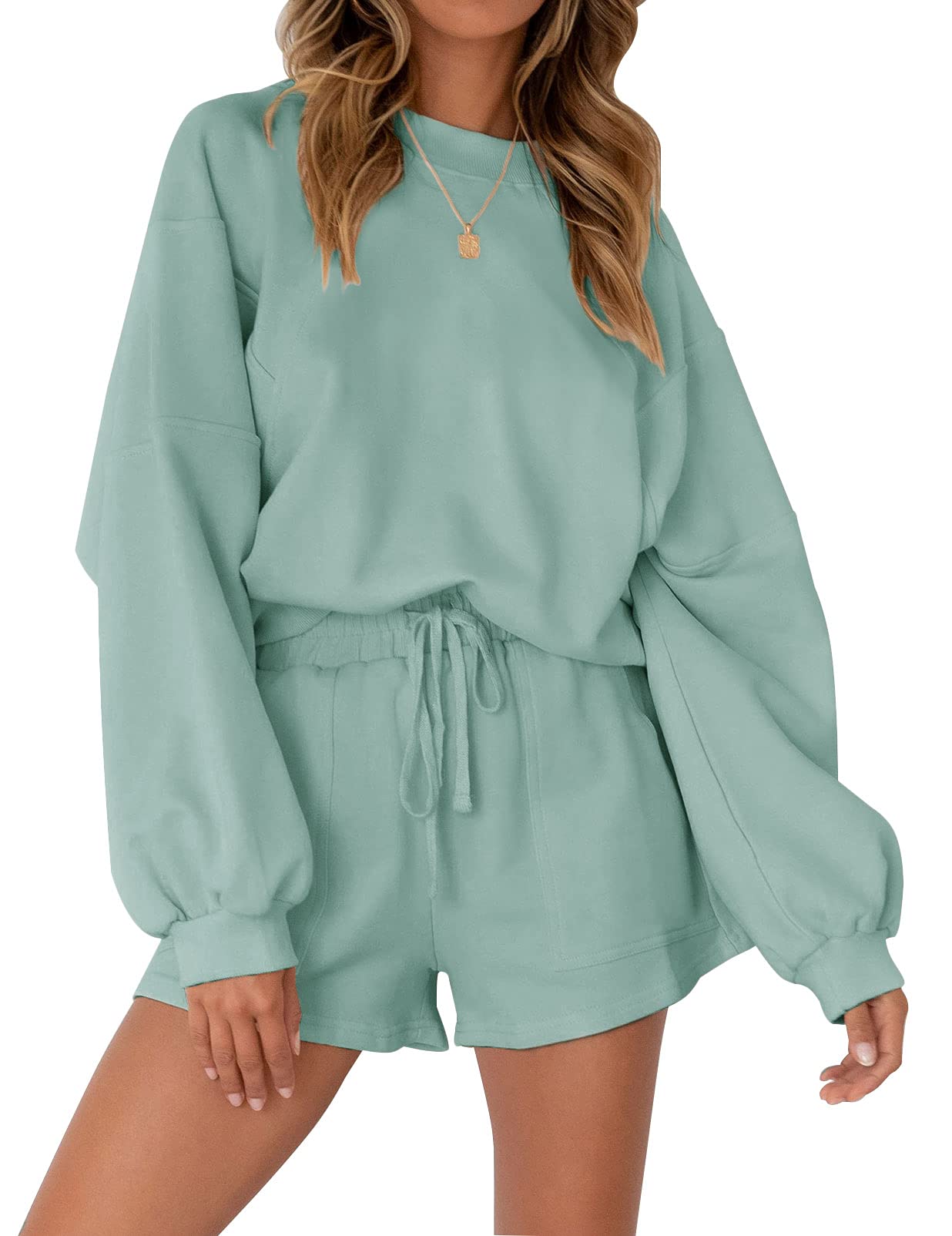 MEROKEETY 2026 Spring Lounge Sets for Women Oversized Batwing Sleeve Casual Top and Shorts 2 Piece Outfits Sweat Set